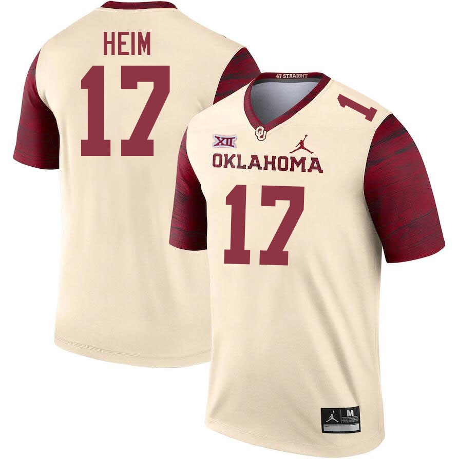 Men #17 Taylor Heim Oklahoma Sooners College Football Jerseys Stitched Sale-Cream - Click Image to Close